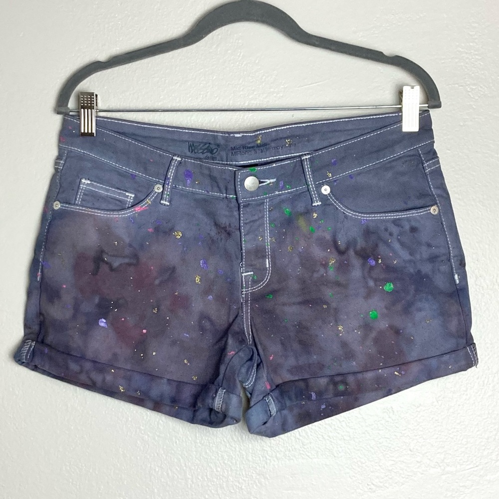 Hand Dyed Paint Splatter Shorts Mid Rise Multicolor Y2K One of a Kind